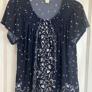 Style & Co. Dark Blue and White Patterned Blouse